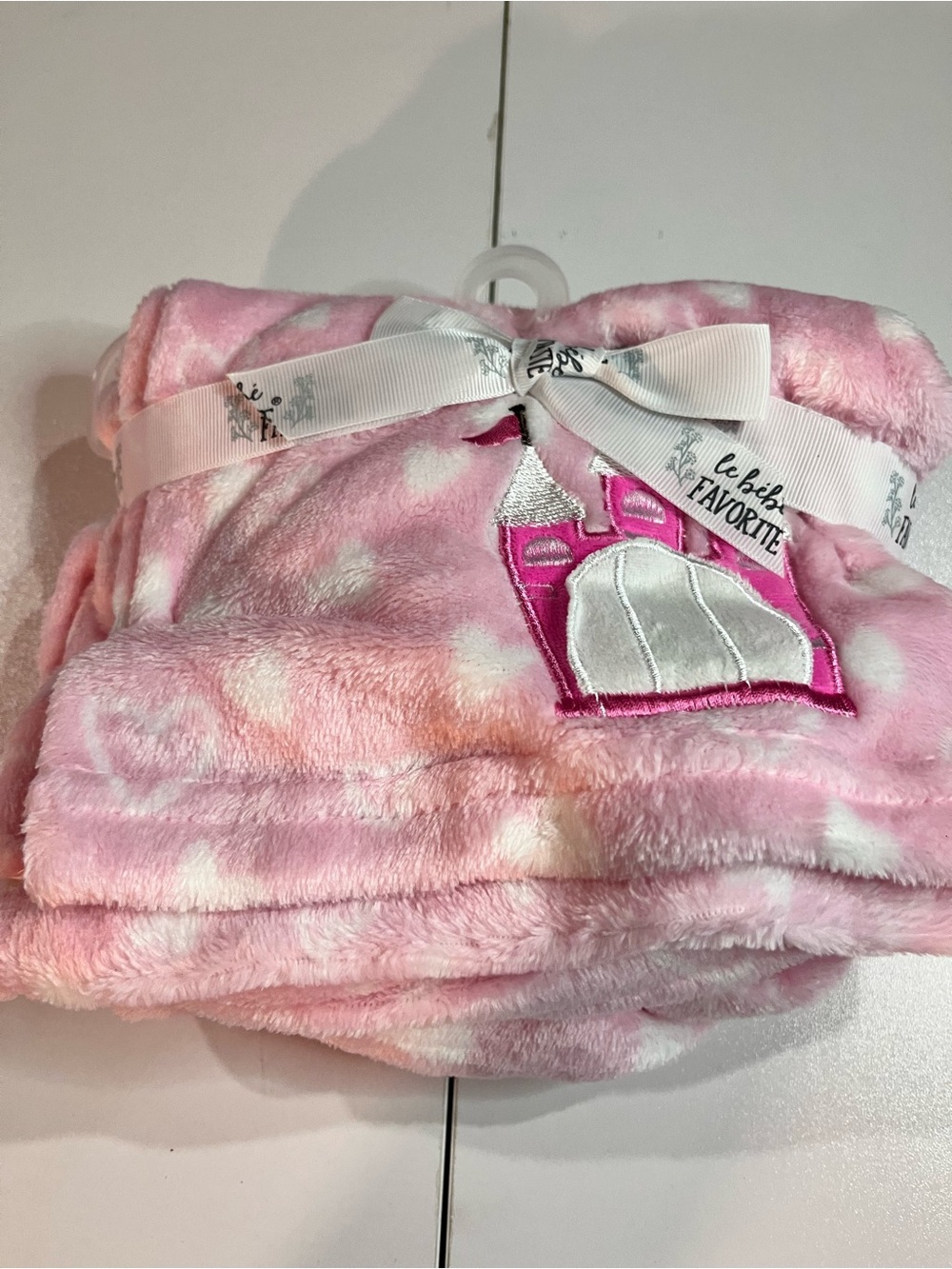 Pink Plush LeBebe Favorite Baby Blanket with Castle Embroidery